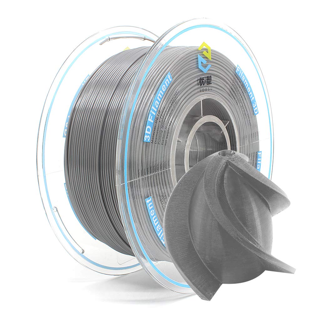 YOUSU PETG 3D Printer Filament 1.75mm 1kg (2.2lbs) - High-Quality Gray PETG Filament for Smooth 3D Printing | Perfect for DIY Projects, Prototyping & Home Decor