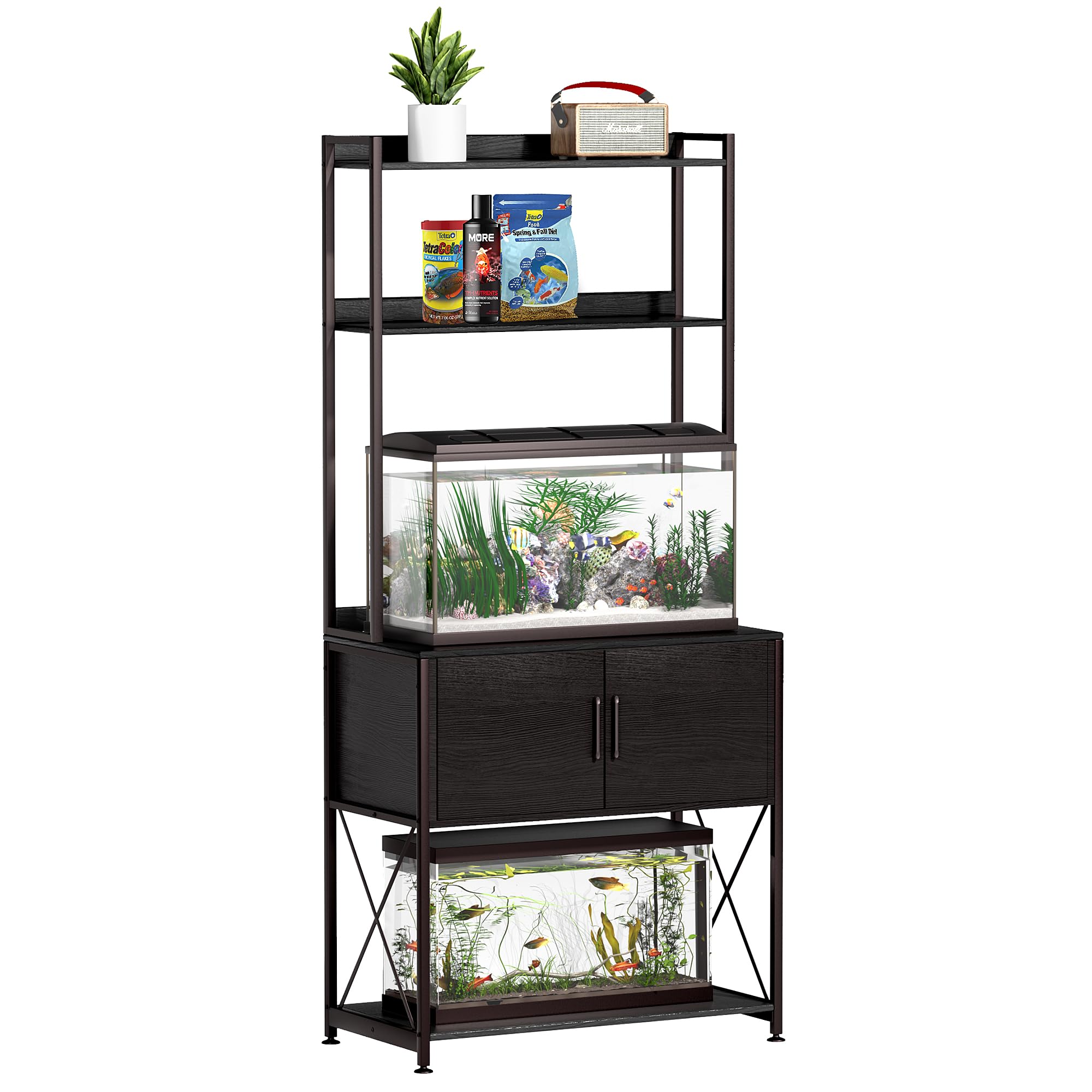 20-29 Gallon Fish Tank Stand with 2 Shelves & Storage Cabinet - Heavy Duty Metal Aquarium Stand (32.28