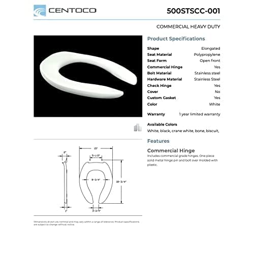 Centoco 6-Pack Black Elongated Toilet Seat Covers - Heavy Duty Commercial Plastic Open Front Design (Made in USA) - Perfect for Restaurants, Offices & High-Traffic Bathrooms