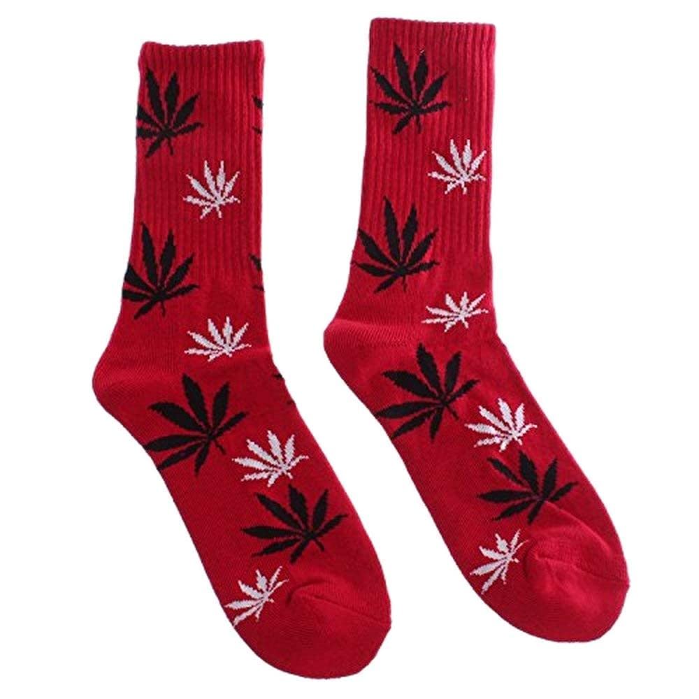 Floating Weed Leaf Crew Socks - Red | Novelty Cannabis Socks for Men & Women | Perfect for 420 Parties, Festivals & Stoner Gifts