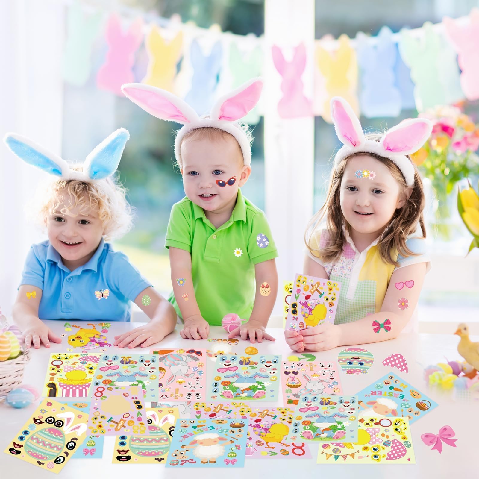 36Pcs Easter Stickers for Kids - DIY Easter Egg Bunny Face Craft Decorations, Party Favors, Easter Basket Fillers | Perfect for Classroom Activities, Scrapbooking, and Holiday Gift Giving
