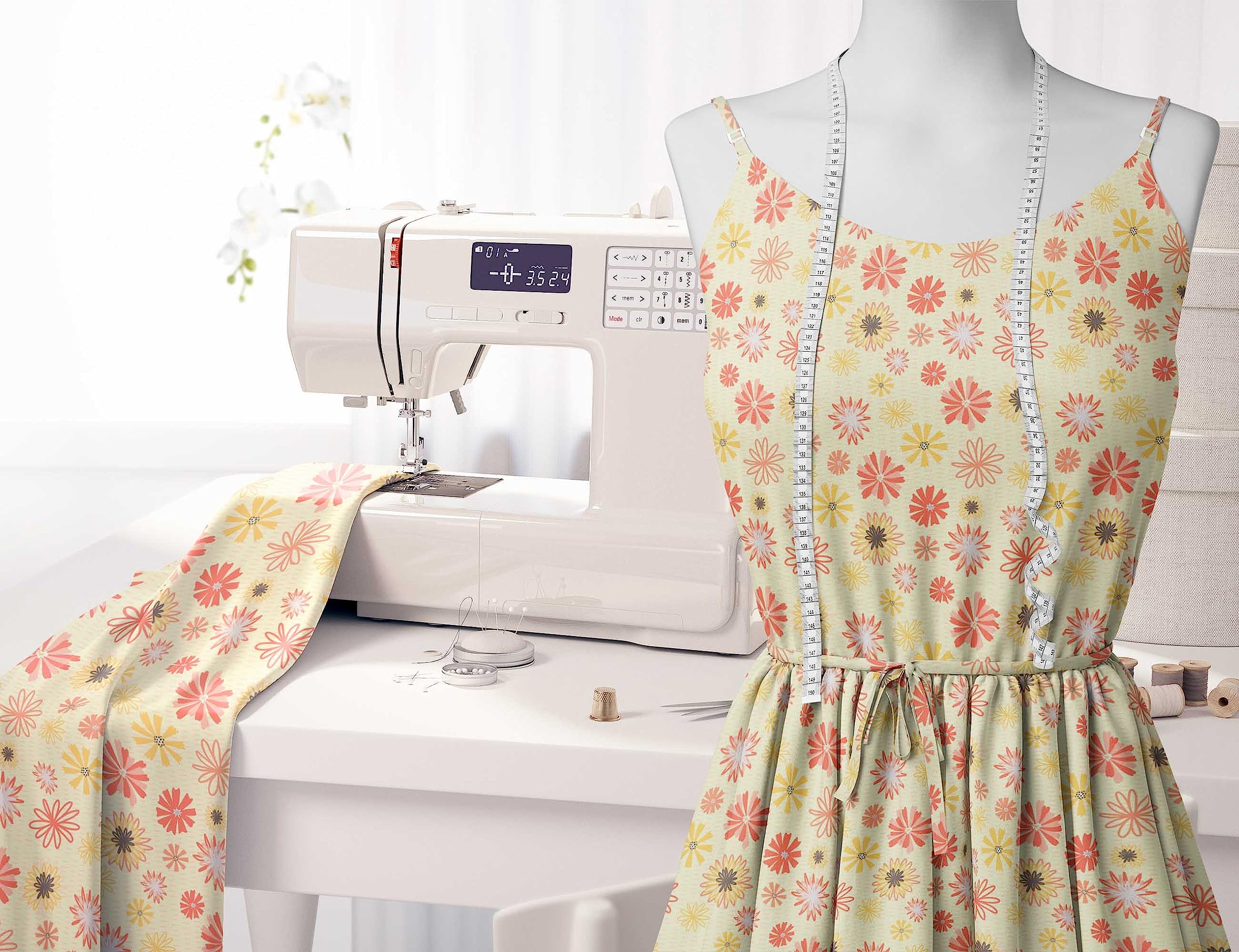 Soimoi Moss Georgette Yellow Fabric by The Yard - 42 Inch Wide Artistic Leaf & Floral Printed Fabric for Dresses, Curtains, DIY Crafts - Elegant Fashion & Home Decor Material