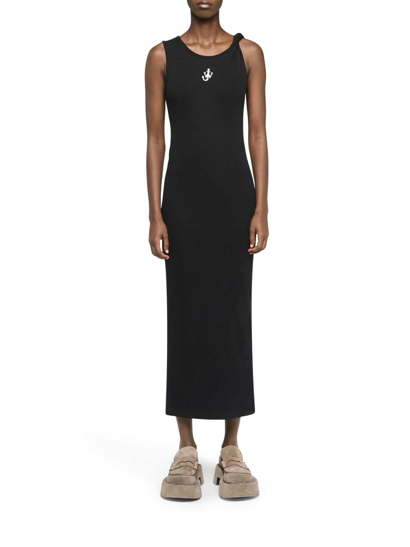 JWA ANCHOR LOGO TWISTED SHOULDER DRESS - Women's Fashion Elegant Sleeveless Bodycon Dress for Party, Date Night & Special Occasions