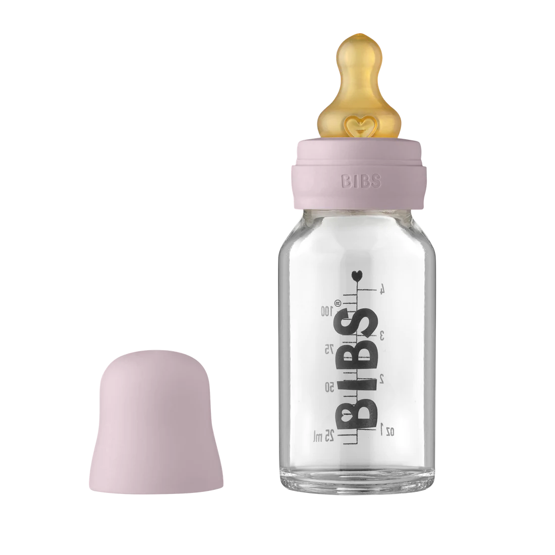 BIBS Baby Glass Bottle Complete Set - 110ml (3.7oz) | Dusky Lilac | BPA-Free Infant Feeding Bottle for Newborns & Toddlers - Perfect for Home, Travel & Daycare Use