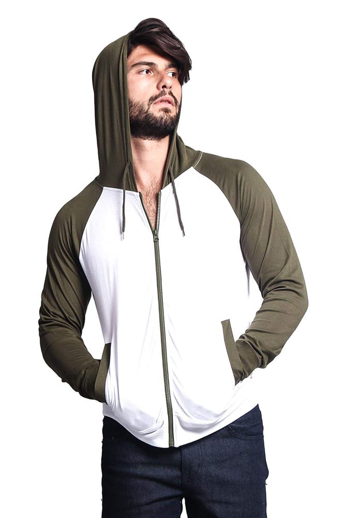 Victorious Men's Lightweight Zip-Up Hoodie Sweatshirt - Comfortable Raglan Sleeve Pullover for Casual Wear, Gym & Outdoor Activities