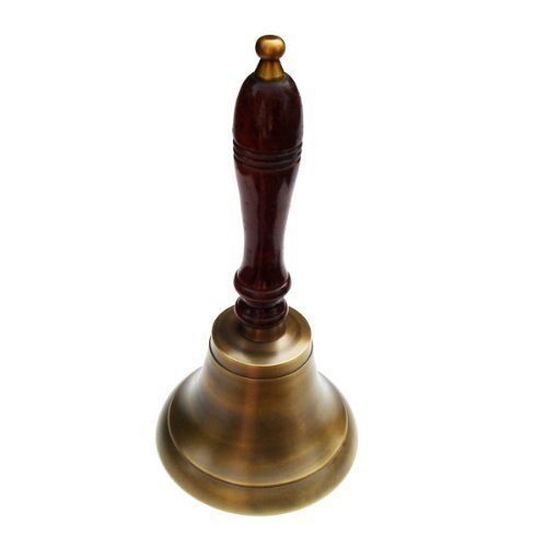 Vintage Antique Brass Wood Teacher's Hand Desk School Bell - Classic Classroom Call Bell for Teachers, Home Schooling & Office Use