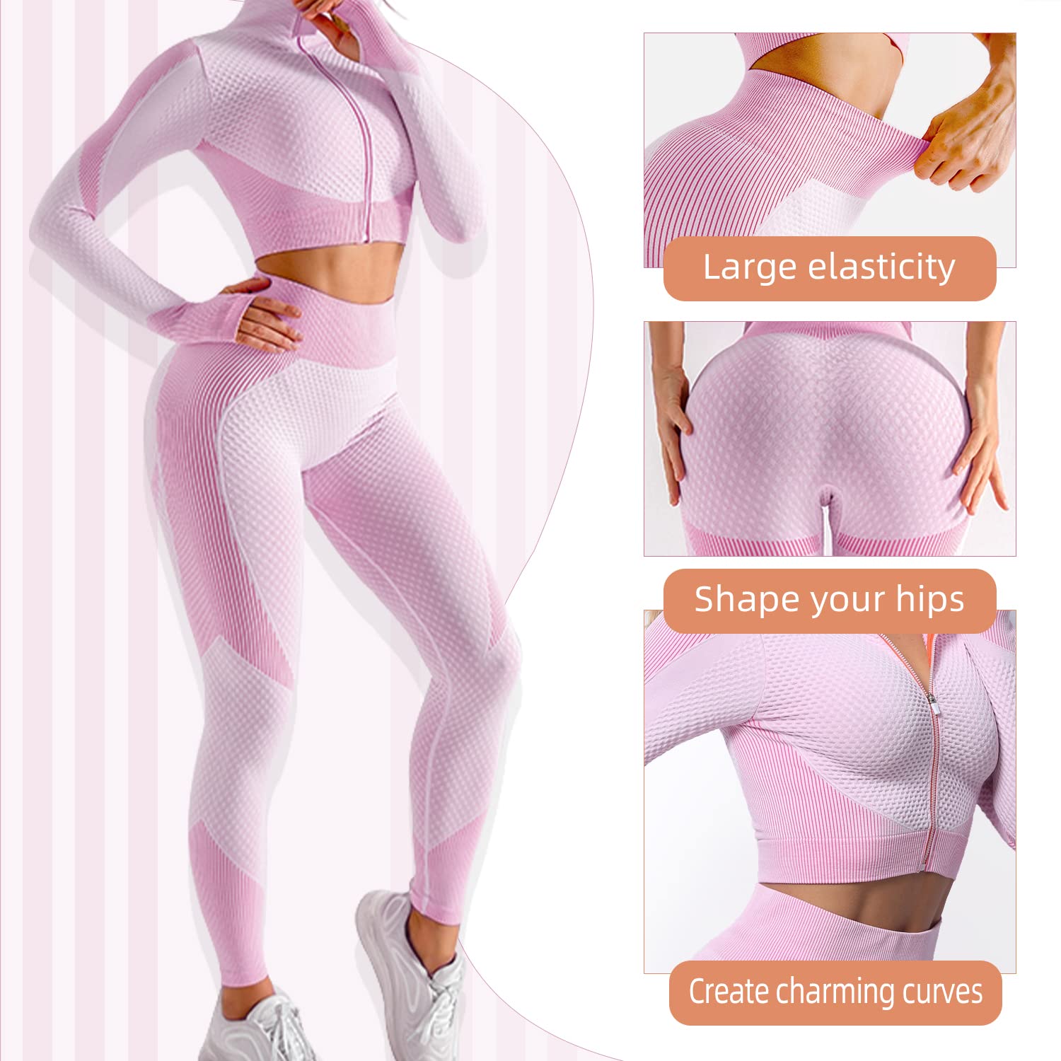 Women's 3-Piece Seamless Workout Set - Yoga Sports Bra, Leggings & Tracksuit for Fitness, Running & Gym | Moisture-Wicking Activewear for Yoga, Pilates & Home Workouts