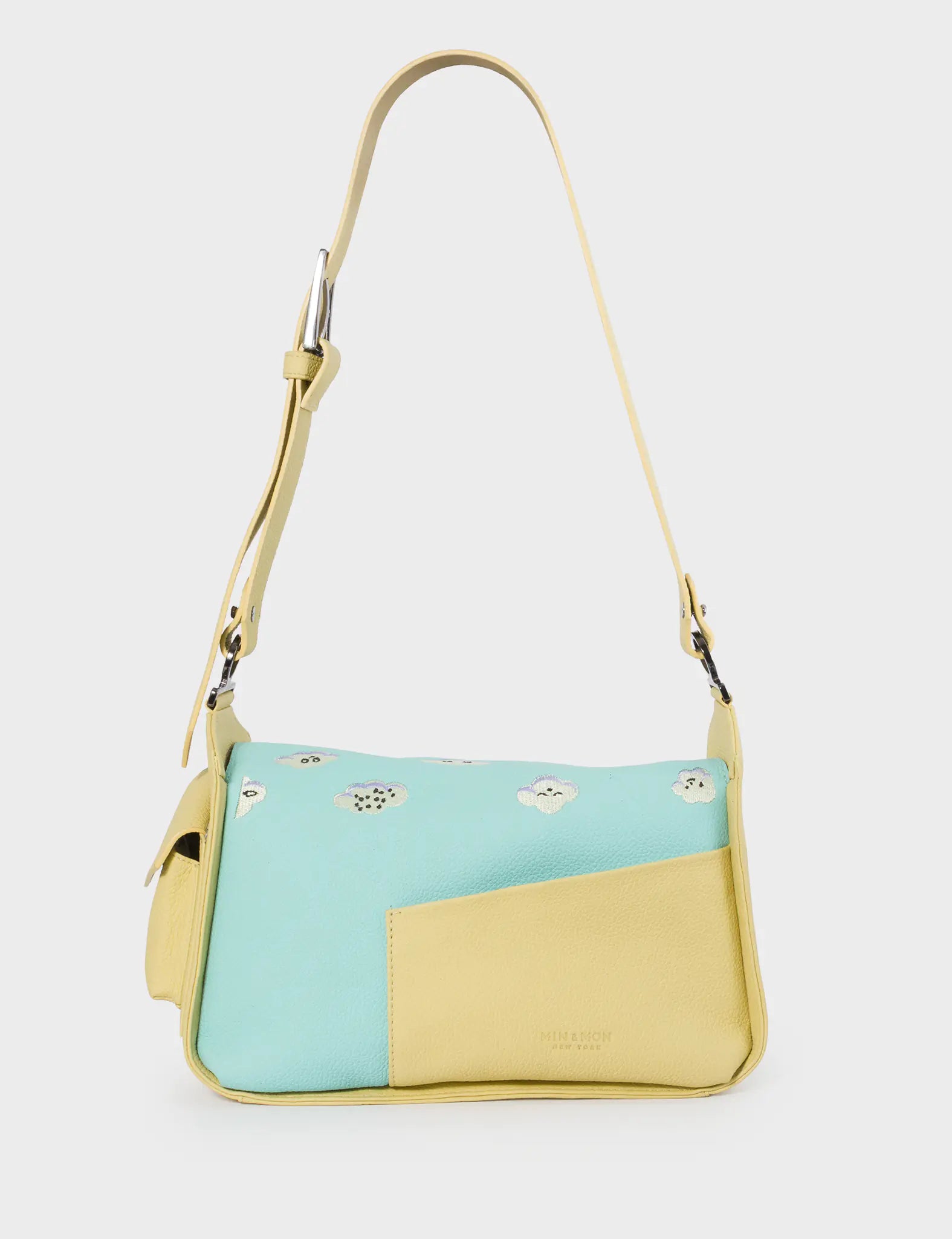 Houston Cocoon Leather Shoulder Bag with Happy Clouds Embroidery - Stylish Crossbody Purse for Women, Perfect for Work, Travel & Everyday Use