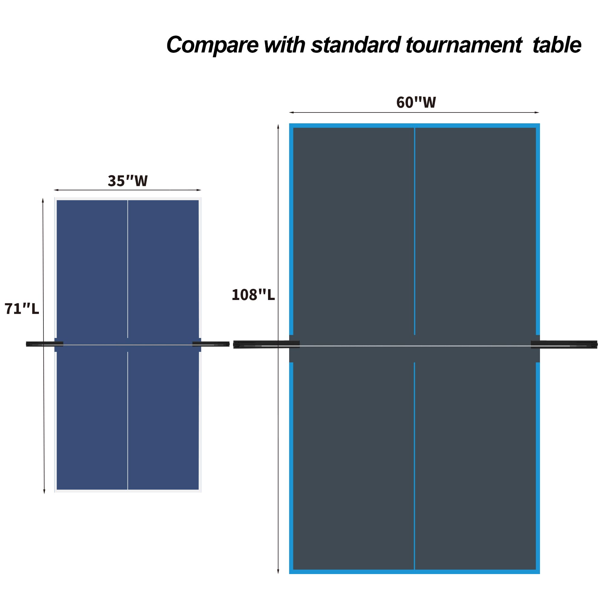 Mid-Size Foldable Indoor Outdoor Table Tennis Table with Quick Clamp Ping Pong Net & Post Set - Black & Blue - Perfect for Home, Office, and Recreational Use