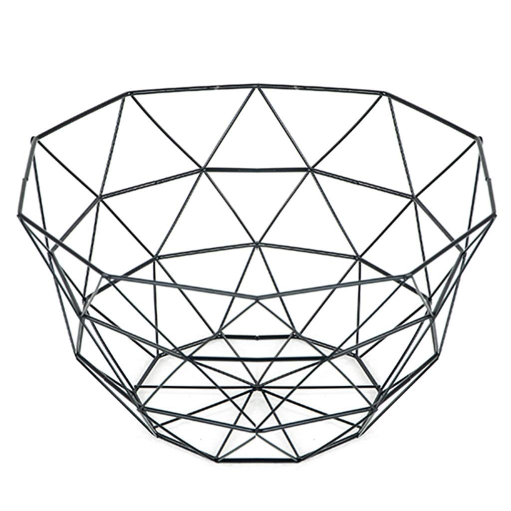 Stainless Steel Wire Fruit Basket - Modern Iron Art Kitchen Countertop Storage for Fruits, Vegetables, Bread & Snacks - Black Decorative Centerpiece (27×27×14cm) - Perfect for Kitchen Organization, Dining Table Display & Home Decor