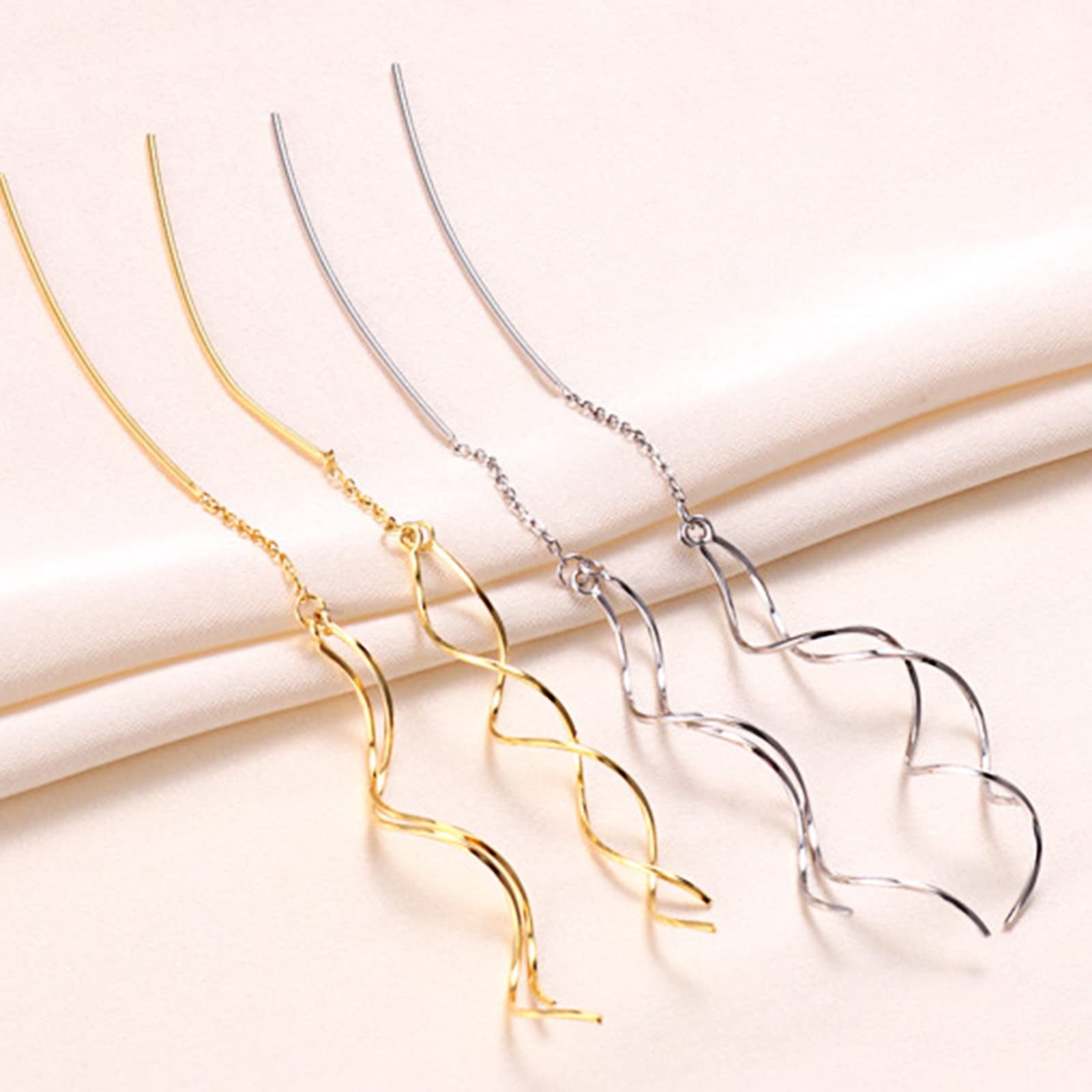 925 Sterling Silver Handmade Long Drop Dangle Earrings for Women | Hypoallergenic Twisted Linear Curved Design | Elegant Gift for Teens & Girls | Perfect for Parties, Weddings & Date Nights