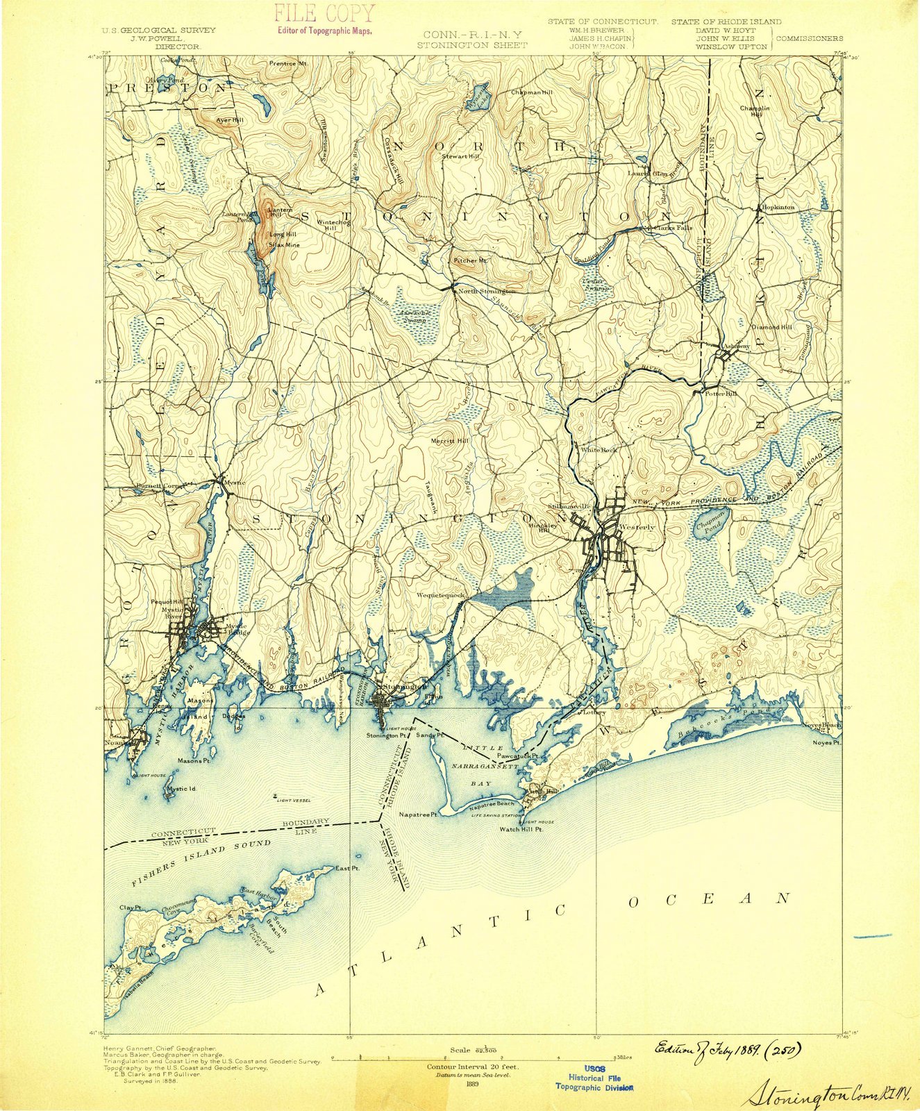 1889 Stonington, CT Historical Topographic Map - 35in x 44in Large Wall Art - Vintage Connecticut Maps by USGS - Perfect for Home Decor, Office & Classroom