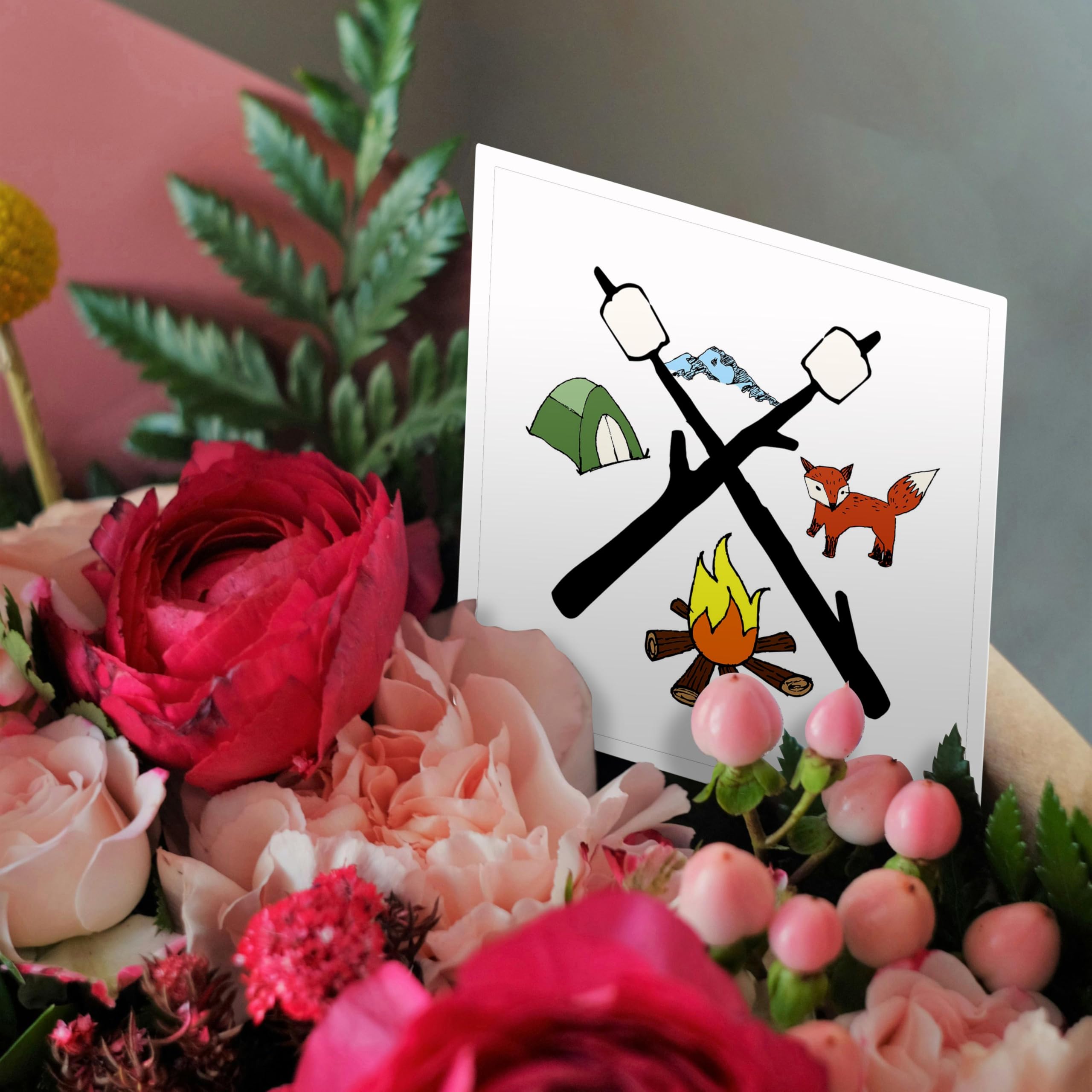 Campfire Greeting Card with Tent & Fox Marshmallows Design - Perfect for Camping Enthusiasts & Outdoor Lovers - Ideal for Birthday, Thank You, and Holiday Cards