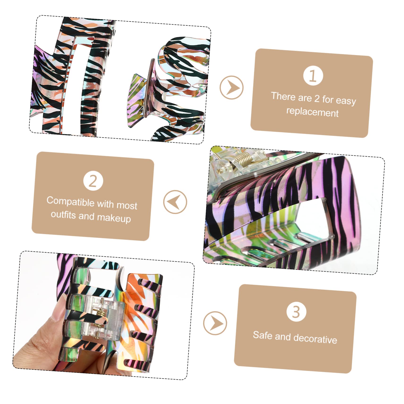 FOMIYES 3-Pack Acrylic Zebra Striped Hair Claw Clips for Women - Non-Slip Jaw Clips with Teeth, Fashion Hair Accessories for Daily Use, Parties, Weddings & Special Events
