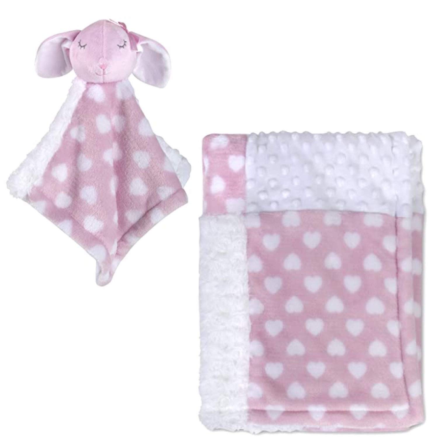 Pink Bunny Baby Blanket & Stuffed Animal Set for Boys & Girls - Nursery & Travel Essentials