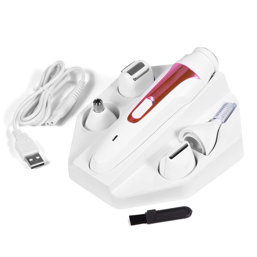 5-in-1 Electric Shaver for Women - Rechargeable Hair Trimmer with Detachable Heads for Face, Eyebrow, Nose, Ear & Body | Painless Epilator & Razor | Perfect for Travel, Gym & Daily Grooming (Pink)