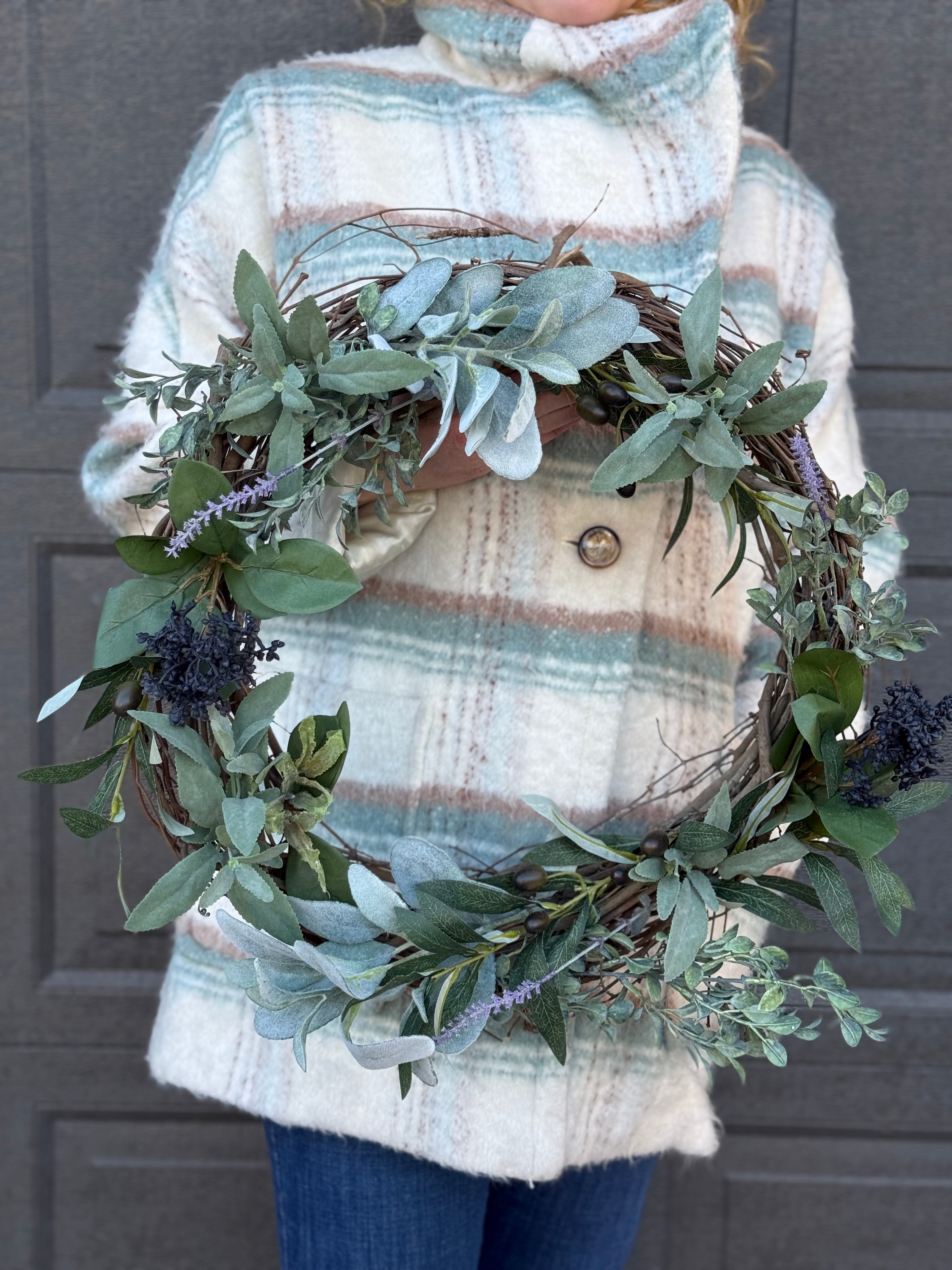 Under the Olive Tree Wreath - Handmade Olive Branch Wreath for Front Door, Wall Decor, Wedding & Home Decoration - Perfect for Christmas, Thanksgiving & Seasonal Home Decor