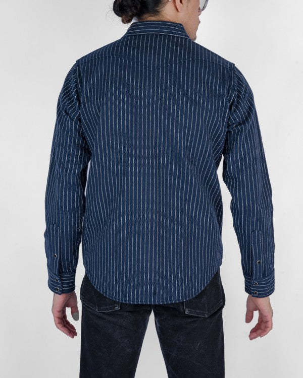 Iron Heart IHSH 401 12oz Ultra Heavy Flannel Chalk Stripe Western Shirt - Navy Blue - Durable Workwear & Casual Style for Men - Perfect for Outdoor Adventures & Everyday Wear
