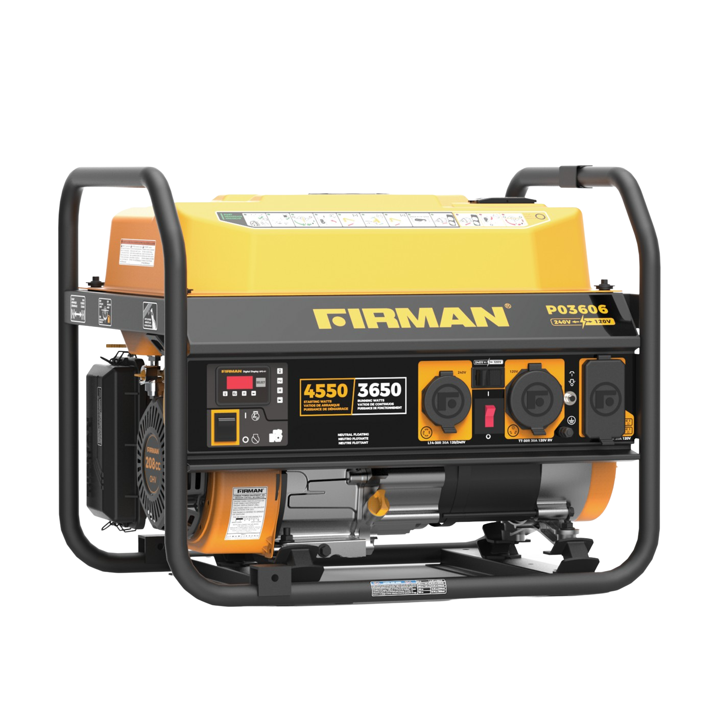 Firman P03606 30 Amp 3650W/4550W Portable Gas Generator with Recoil Start - Power Outage Backup for Home & RV, Emergency Power Supply for Camping & Outdoor Activities