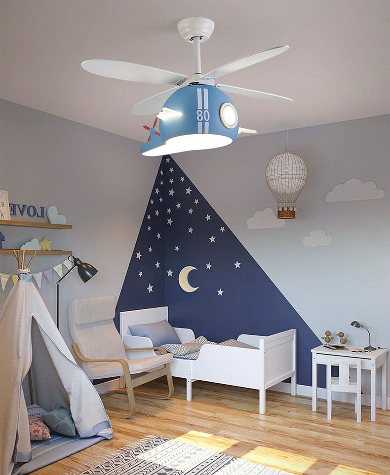 Decorative Kids Room Helicopter Ceiling Fan with LED Light - Art Deco Style Air Circulator for Bedroom, Nursery & Playroom