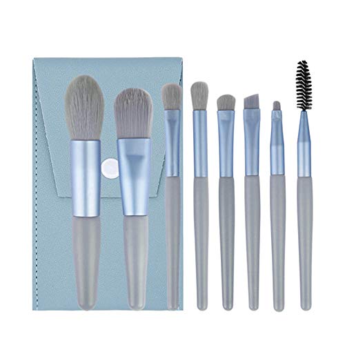 Premium WHFY Portable Makeup Brush Set - 12-Piece Animal Hair Cosmetic Brushes for Beginners & Professionals (Smog Blue) | Foundation, Blending, Contouring & Face Makeup Application