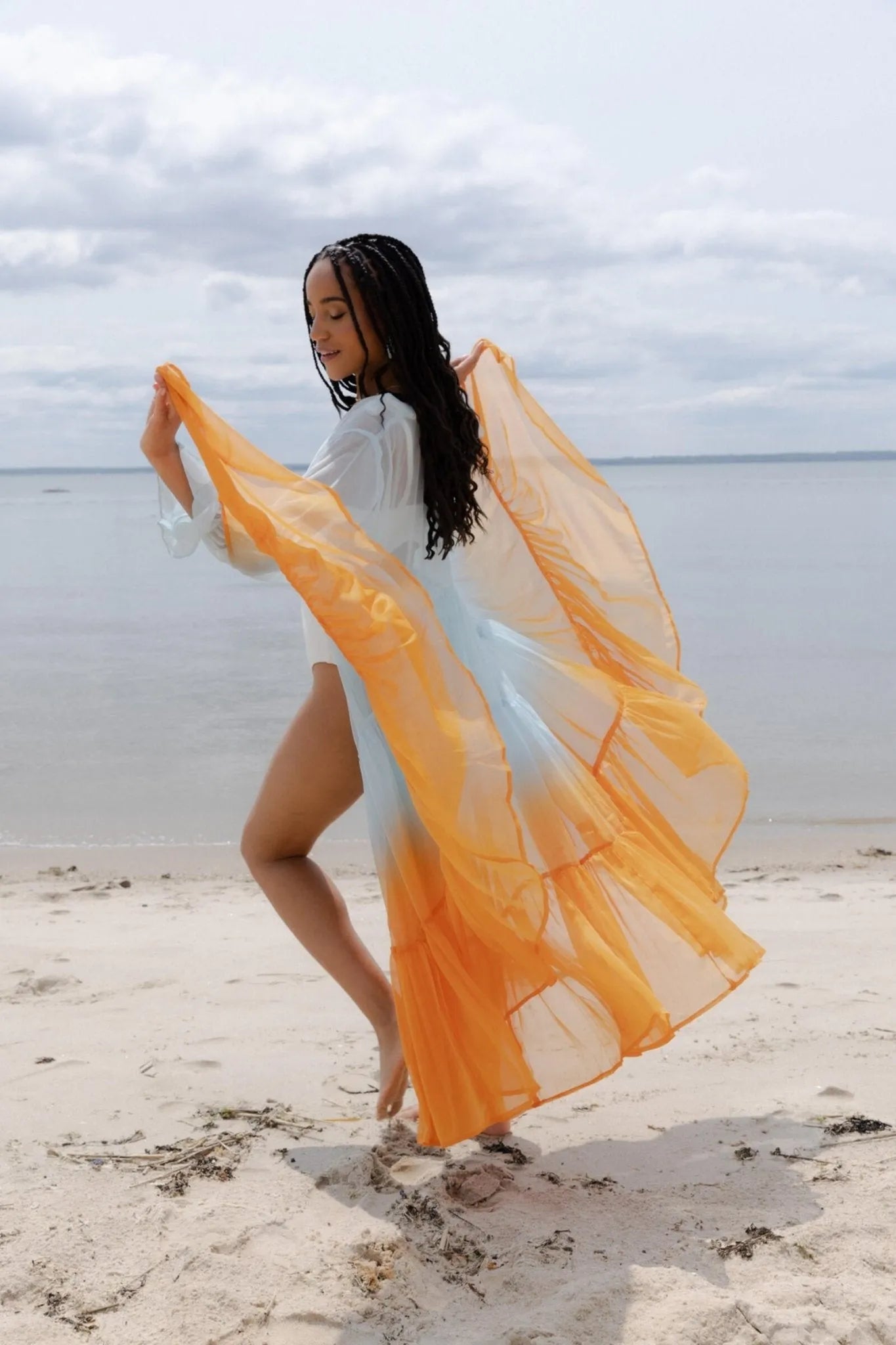 Ombré Tiered Sheer Kimono Robe - Lightweight Lace Cover Up for Women - Perfect for Beach, Bridal Party & Boho Fashion