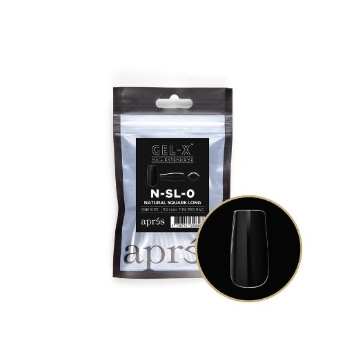 Apres Gel X Refill Tips - 50pc Natural Long Square Nail Tips for Salon & DIY Manicures - Perfect for Gel Extensions & At-Home Nail Art