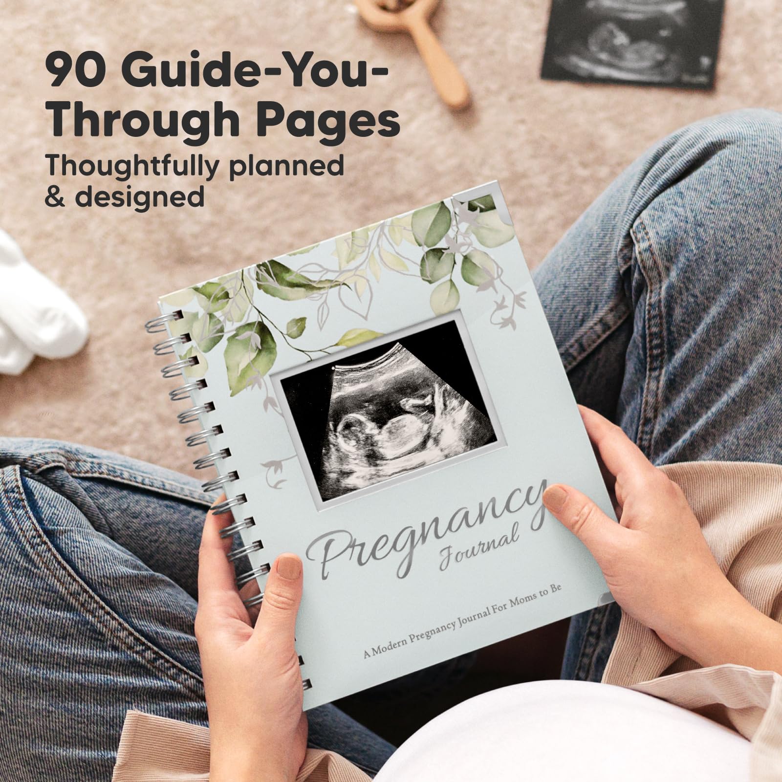 90-Page Hardcover Pregnancy Journal & Memory Book for First-Time Moms - Baby Keepsake Planner, Ultrasound Scrapbook, Mom Diary (Frost) - Perfect for Recording Pregnancy Milestones, Baby's First Year & Creating Cherished Family Memories
