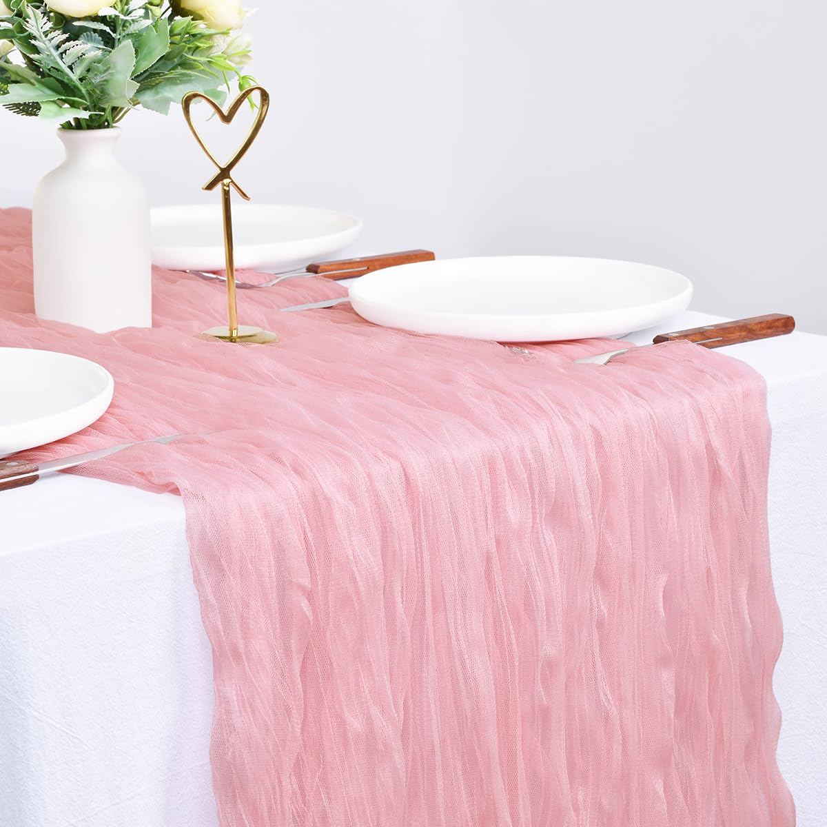 10ft Boho Cheesecloth Table Runner - Rustic Gauze Table Decor for Weddings, Baby Showers, Bridal Parties, Easter, Spring & Summer Home Decorations in Blushing Pink | Perfect for Farmhouse, Rustic & Boho-Themed Events