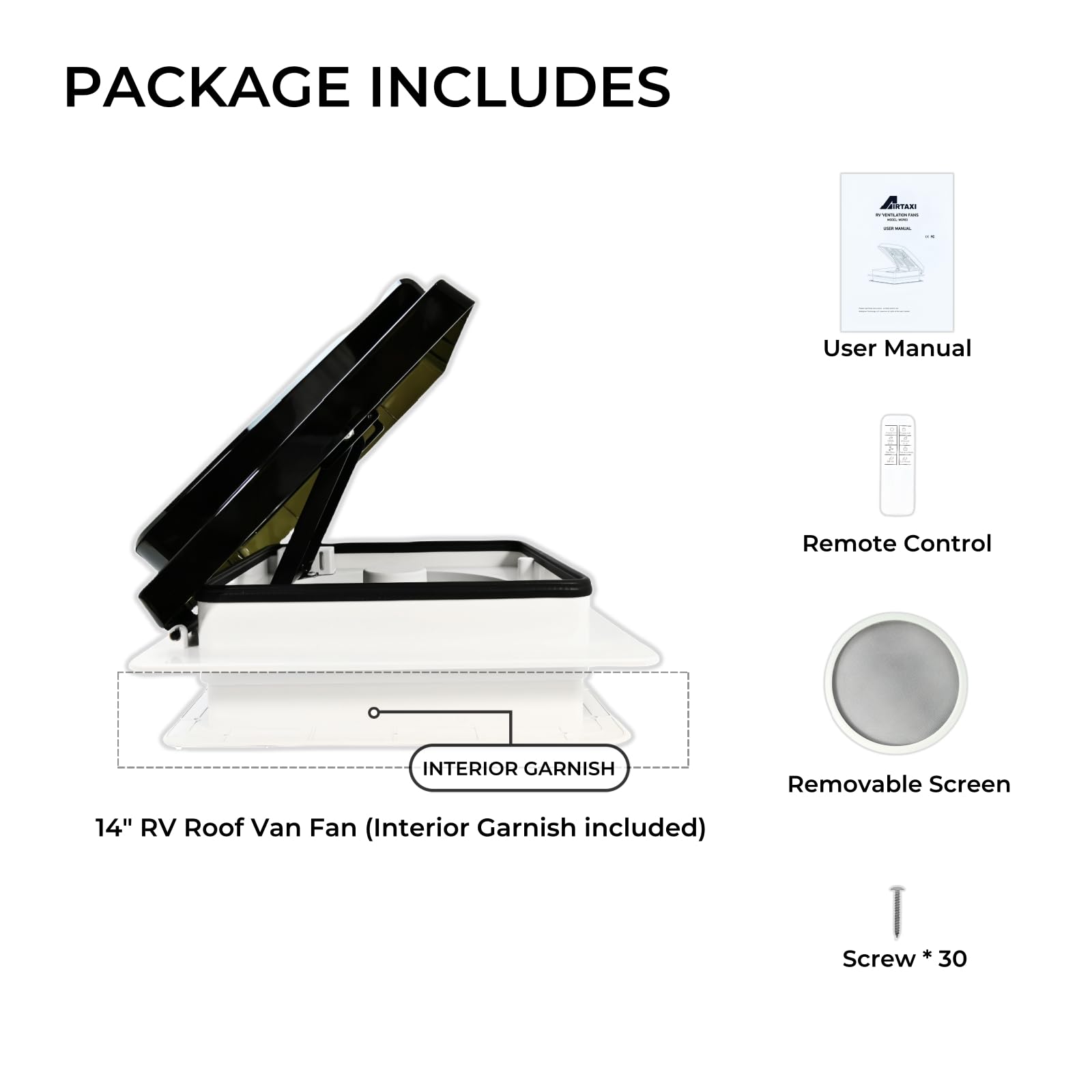 Smart RV Vent Fan with Remote Control - 14'' IP68 Waterproof Roof Ventilation, 4-Speed Reversible Airflow, 25dB Ultra Quiet - Rain Sensor & 5-Year Warranty for Motorhomes, Trailers, Campers - Perfect for Summer Cooling & Winter Ventilation in RVs