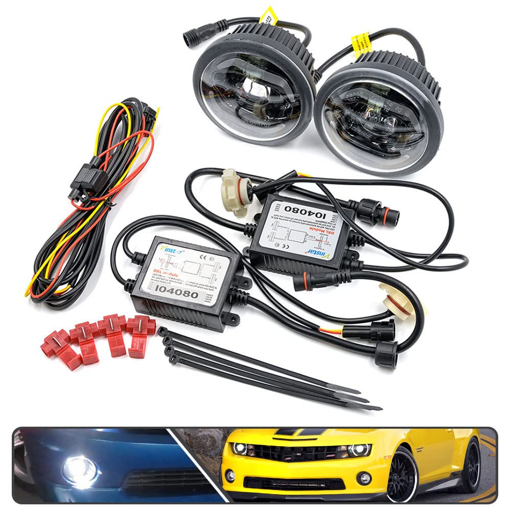 2Pcs White LED Fog Lights Daytime Running Lights (DRL) for Chevy Camaro 2010-2013 - Smoked Lens Round LED Fog Lamps - Perfect for Night Driving & Enhanced Visibility in Foggy Conditions