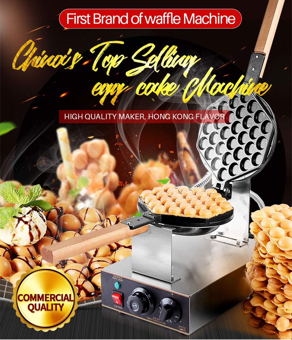 Aprilhp Commercial Bubble Waffle Maker - Electric Hong Kong Egg Waffle Iron with Non-Stick Coating & Stainless Steel Body, Manual Thermostat (110-220V, 1.4kW) - Perfect for Home Kitchens, Cafes, and Street Food Businesses | Make Authentic Egg Puffs, Bubble Waffles, and Dessert Creations