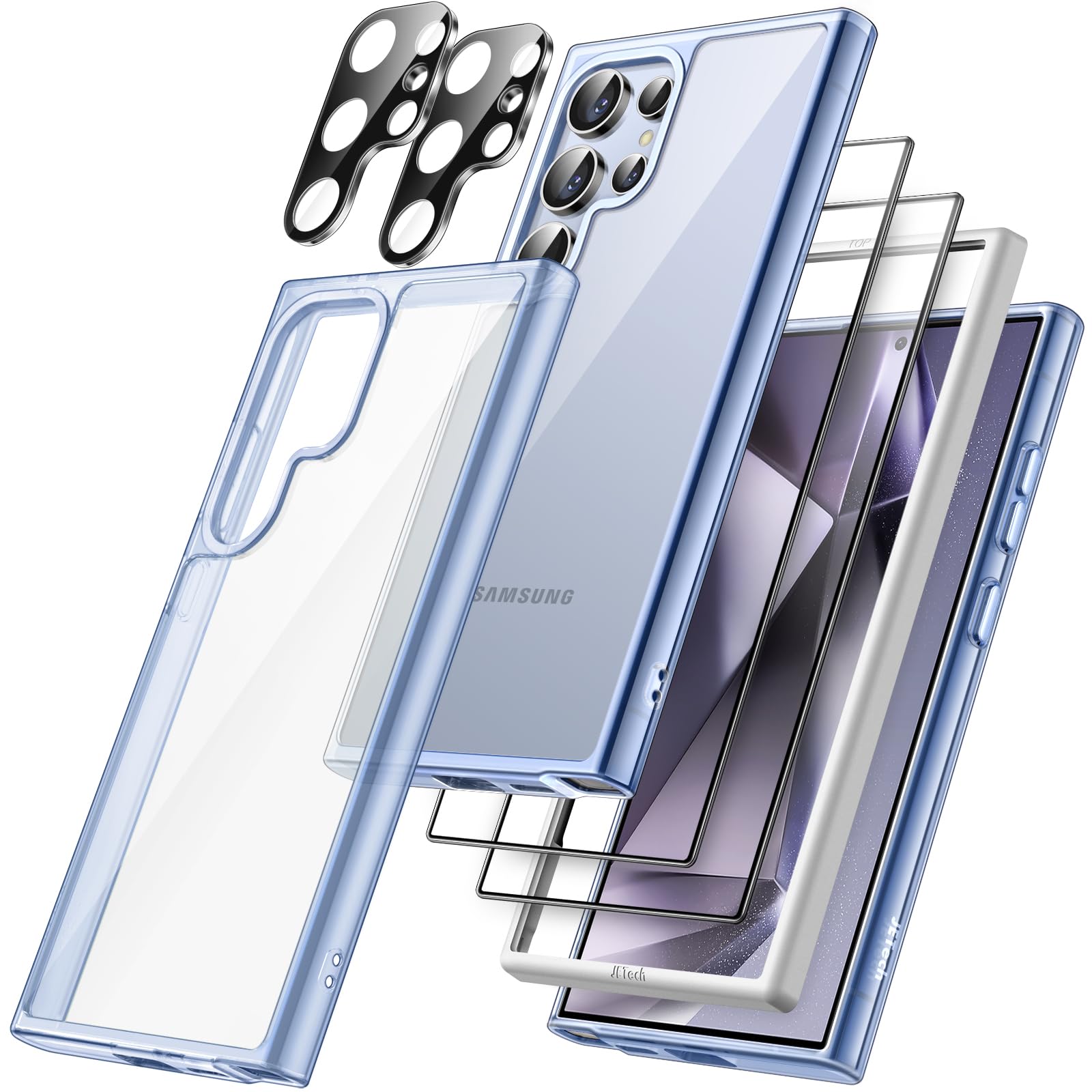 JETech 5-in-1 Protective Case for Samsung Galaxy S24 Ultra 5G - Includes 2 Tempered Glass Screen Protectors & Camera Lens Protector | Shockproof, Non-Yellowing Bumper Phone Cover (Titanium Blue) | Perfect for Outdoor Activities, Work & Travel Protection