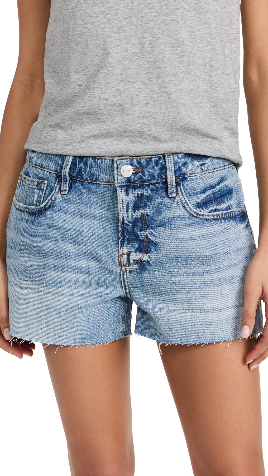 FRAME Women's Le Grand Garcon Raw Hem Denim Shorts - High Waisted Distressed Denim Shorts for Women | Perfect for Summer, Beach, and Casual Outfits