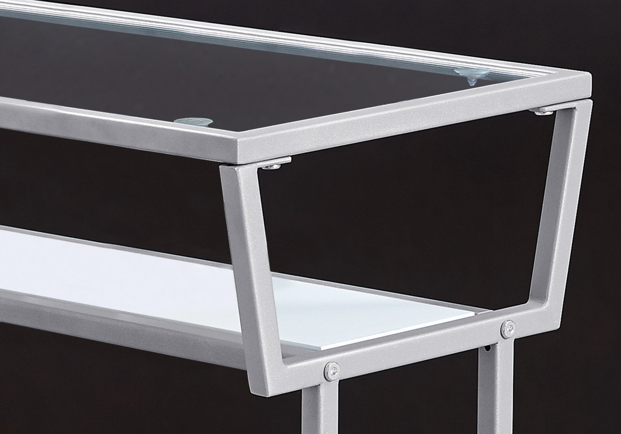 Modern Accent Table 22 Inch Height in White & Silver with Tempered Glass Top - Perfect for Living Room, Bedroom, or Office Decor