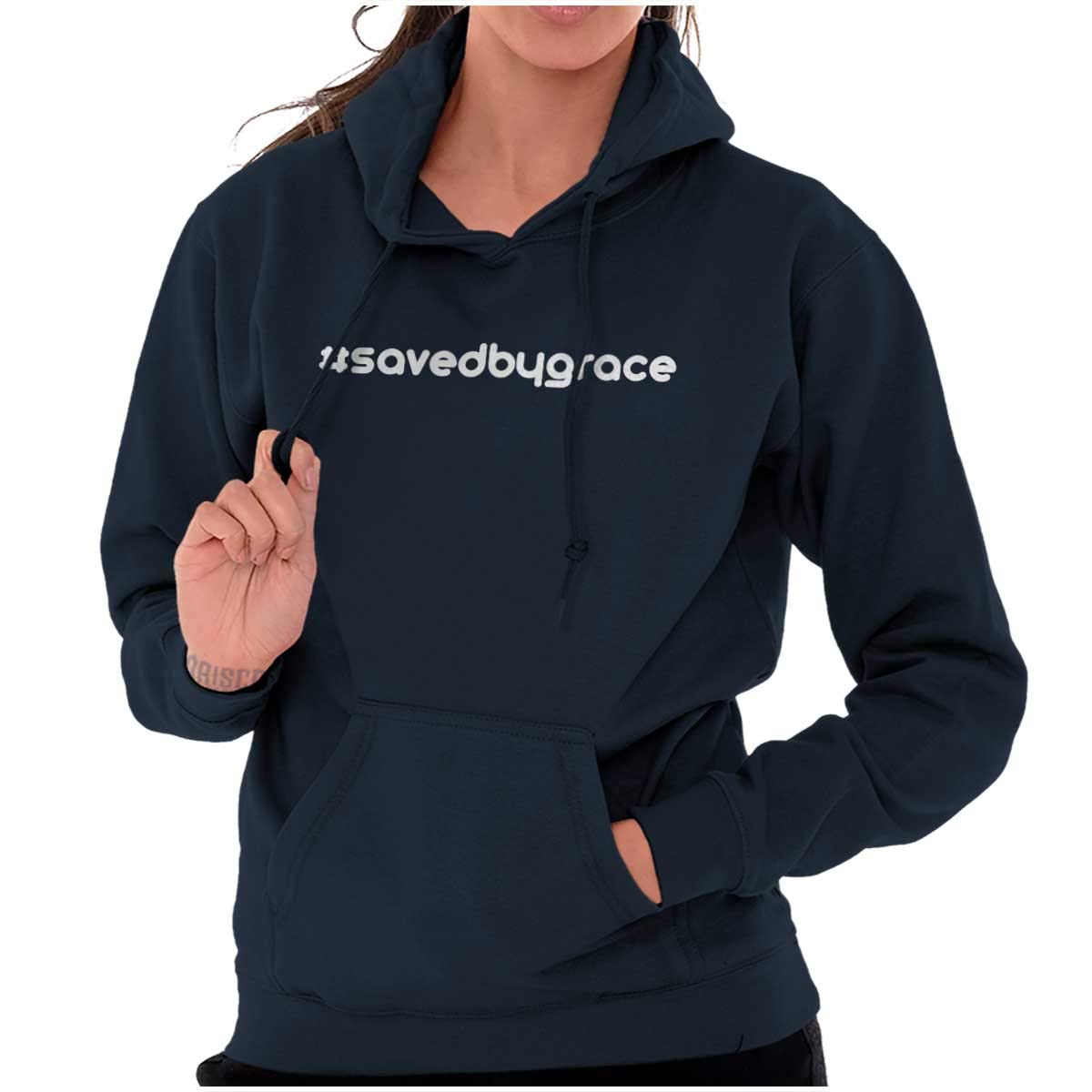 Saved By Grace Christian Hoodie for Women - Classic Teaze Hashtag Pullover Sweatshirt | Church, Bible Study & Everyday Wear