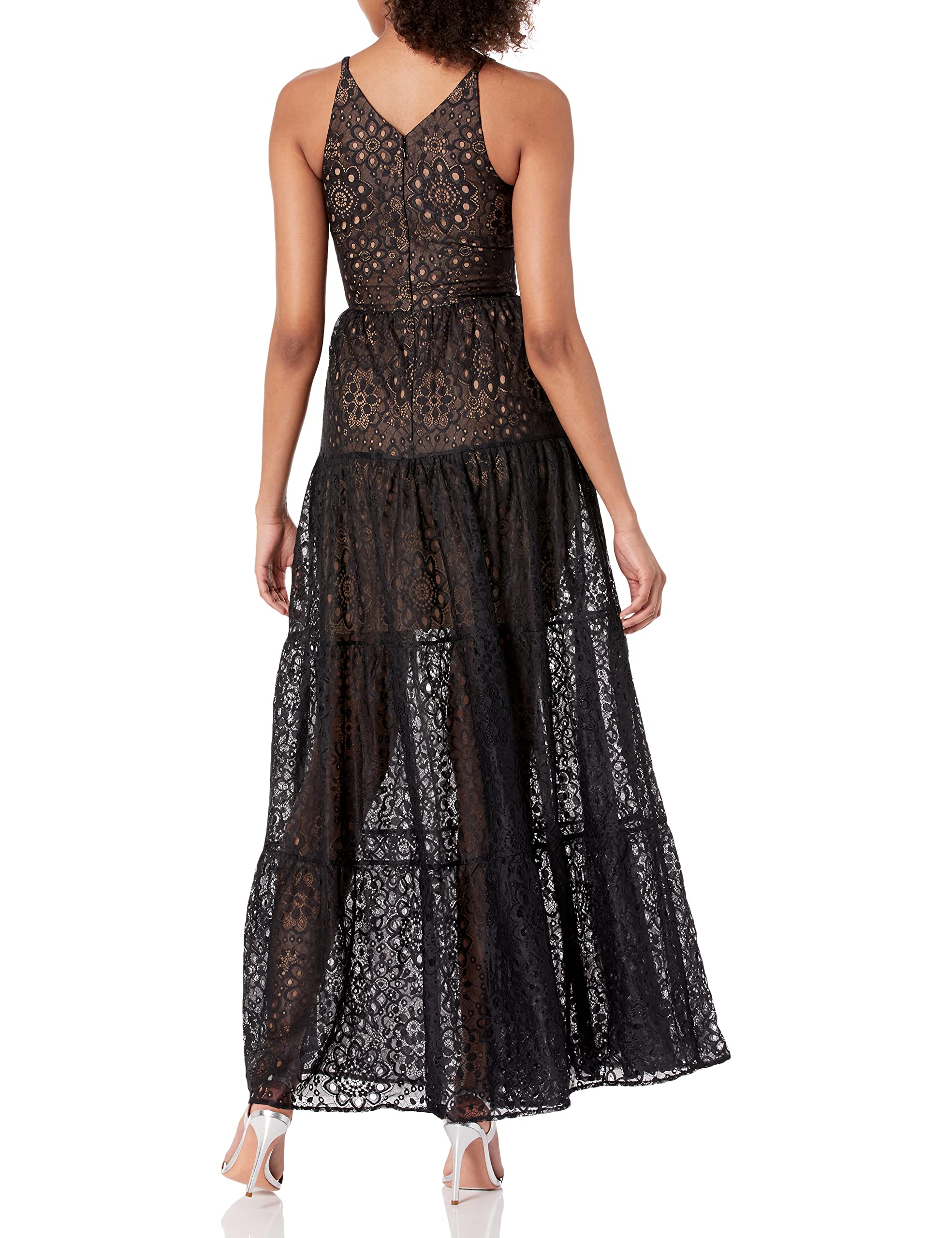 Dress the Population Women's Melina Sleeveless Plunge Neckline Fit & Flare Maxi Dress | Elegant Formal Gown for Weddings, Parties & Special Occasions
