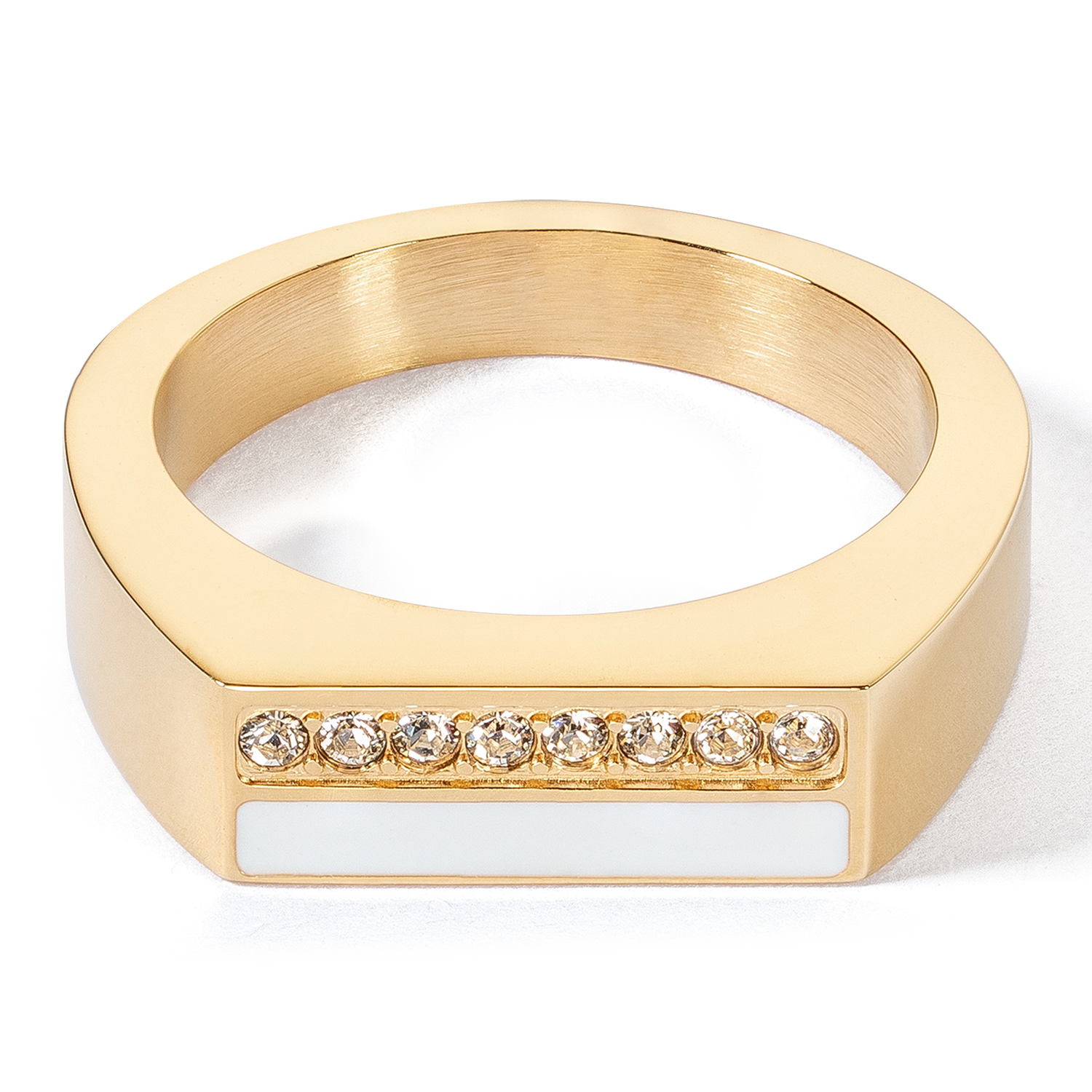 Square Striped Gold and White Ring - Elegant Fashion Jewelry for Women - Perfect for Parties, Weddings, and Everyday Wear