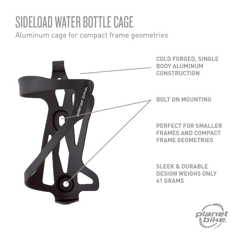 Planet Bike Sideload Water Bottle Cage - Lightweight Aluminum Bicycle Water Bottle Holder for Road & Mountain Bikes - Perfect for Cycling, Commuting & Outdoor Adventures