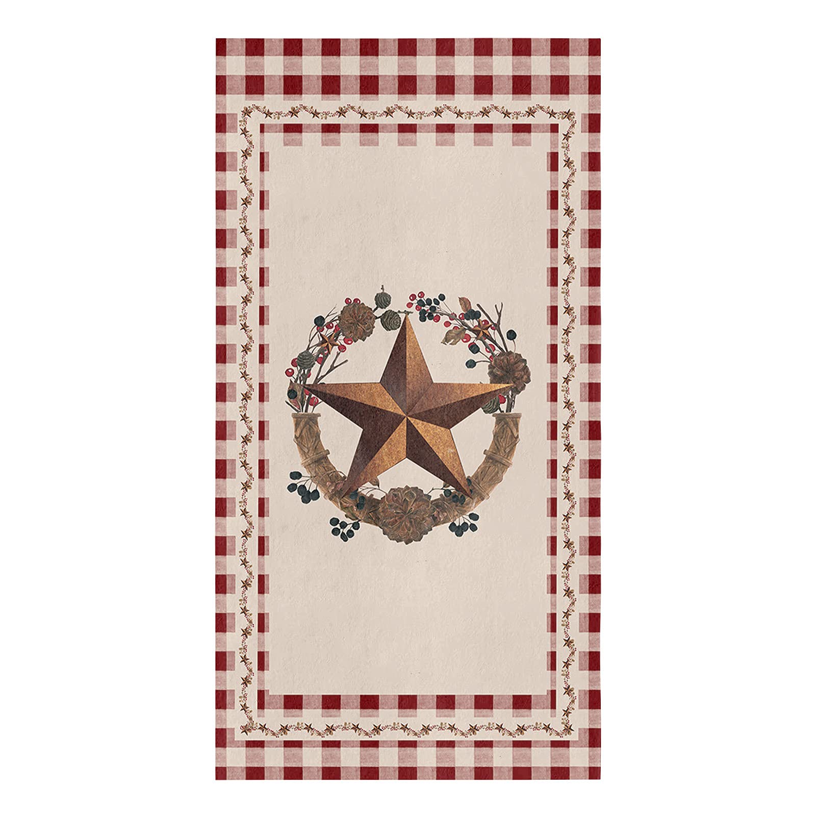 Farmhouse Country Style Kitchen Towels - Soft, Absorbent & Reusable Dish Towels with Pine Cones Wreath & Red Checkered Pattern (18