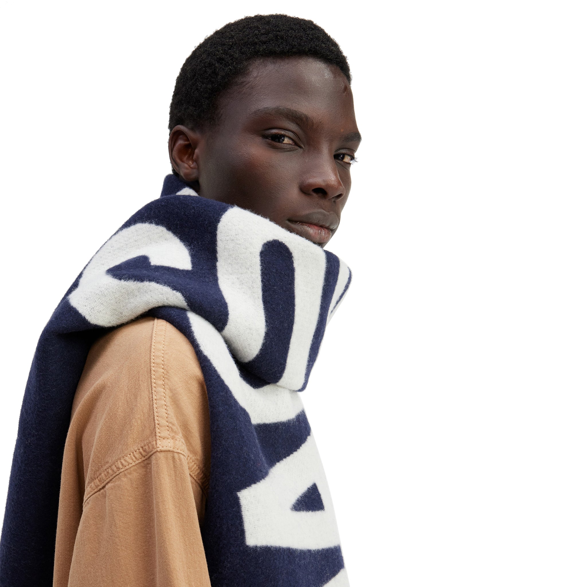 Jacquemus L'echarpe Fringe Logo Navy Scarf - Stylish Designer Scarf for Women & Men - Perfect for Winter Fashion, Outfit Accessories & Gift Giving