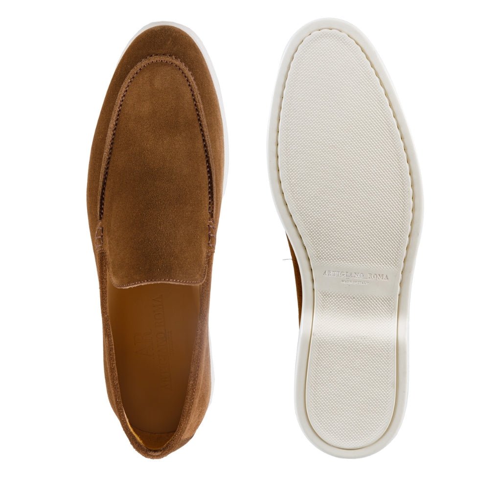 ARTIGIANO ROMA Brown Suede Loafers for Men - Comfortable Casual Slip-On Shoes for Office, Travel & Everyday Wear
