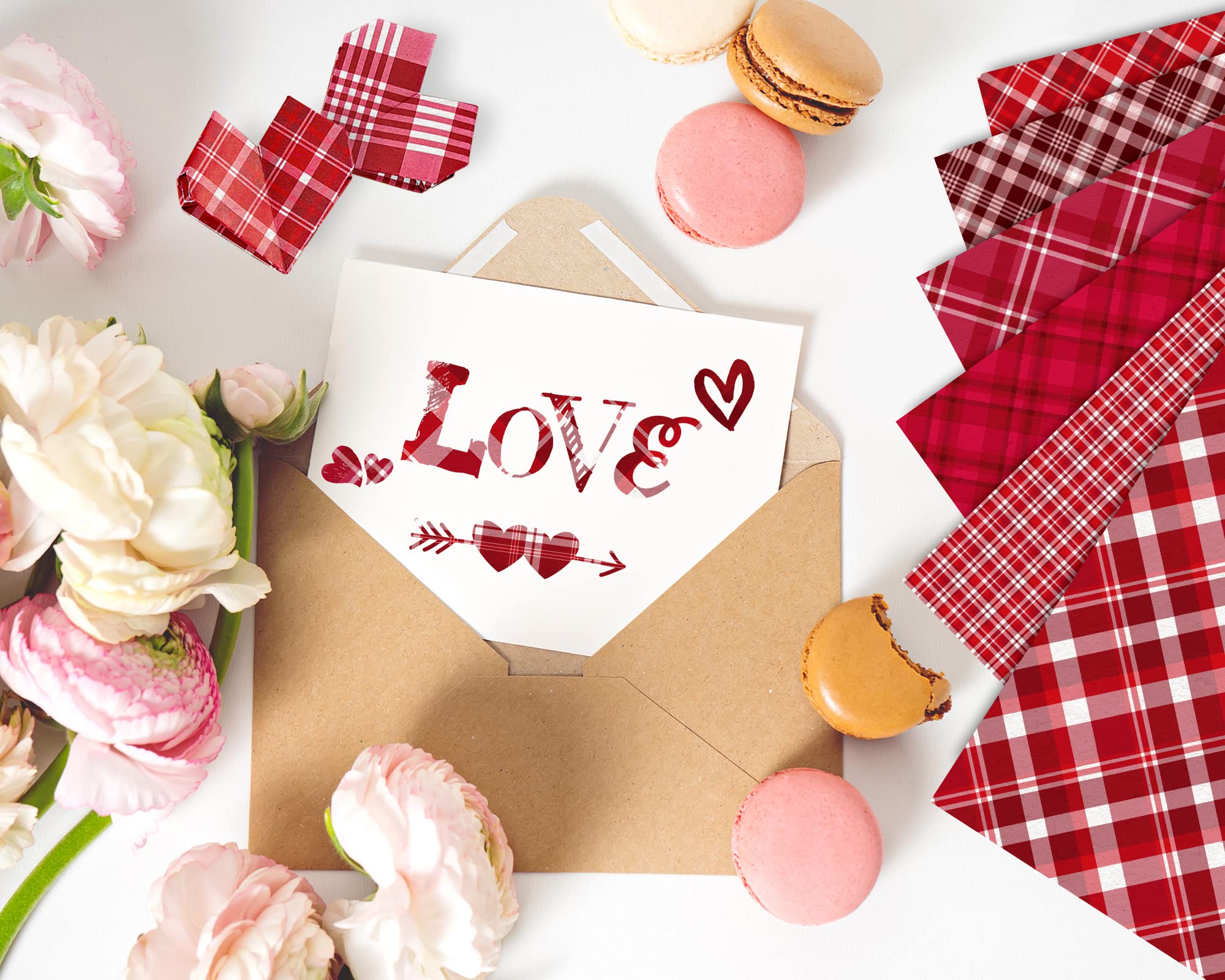 Whaline 12 Valentine's Day Pattern Paper Pack - 24 Sheets Red Buffalo Plaid Scrapbook Paper, Double-Sided Decorative Craft Paper for Card Making, Scrapbooking, DIY Projects | Perfect for Valentine's Cards, Gift Wrapping & Home Decor