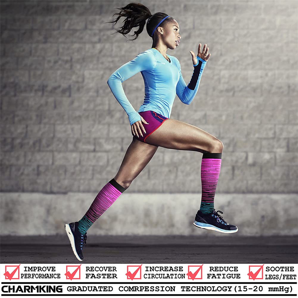 CHARMKING 15-20 mmHg Compression Socks for Women & Men - 8 Pairs - Best Support for Running, Hiking, Travel & Work - Improve Blood Circulation & Reduce Swelling