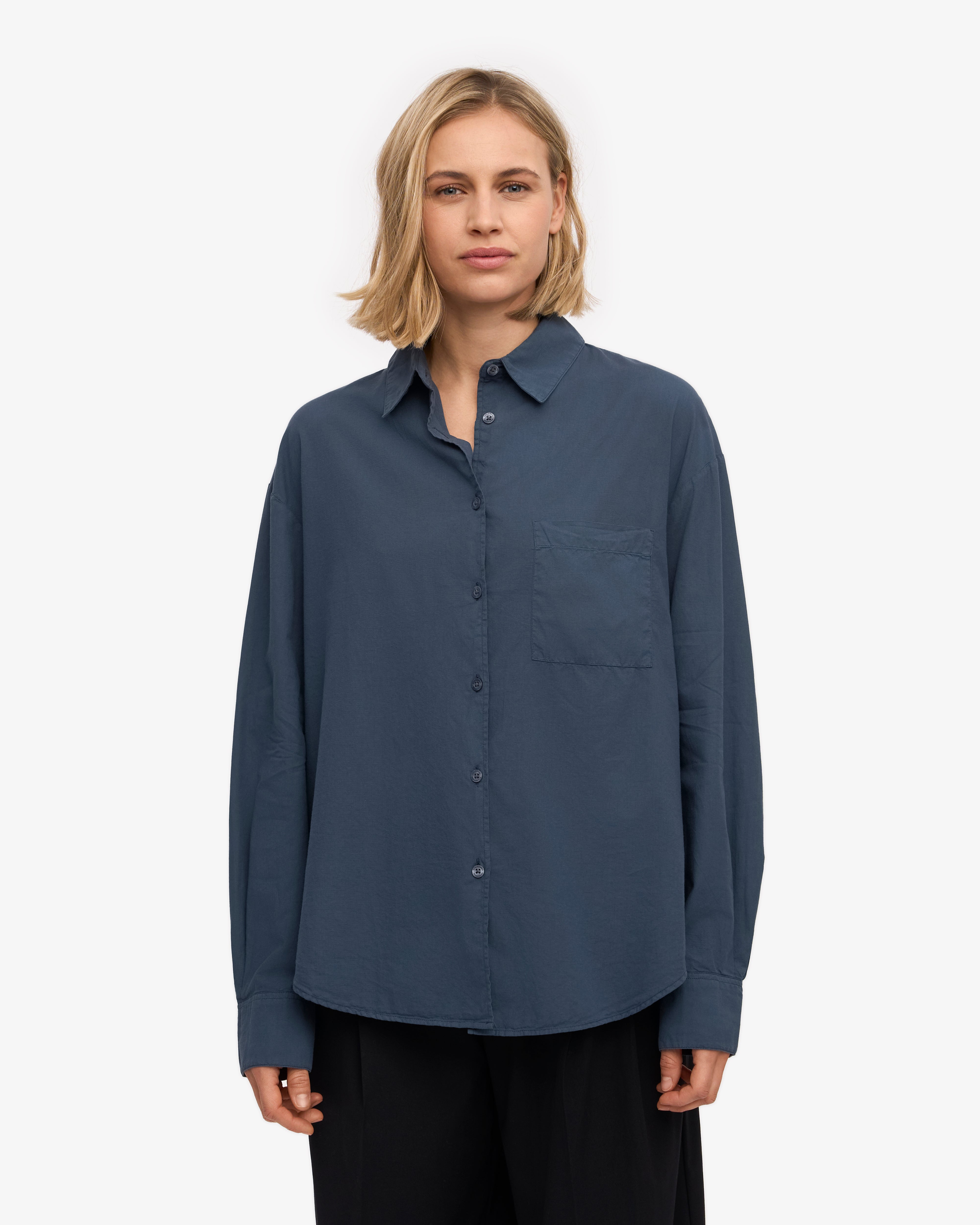 Organic Oversized Shirt for Women - Soft Linen Blend Petrol Blue Tunic Top - Perfect for Casual Outings, Beach Cover-ups & Boho Style Outfits