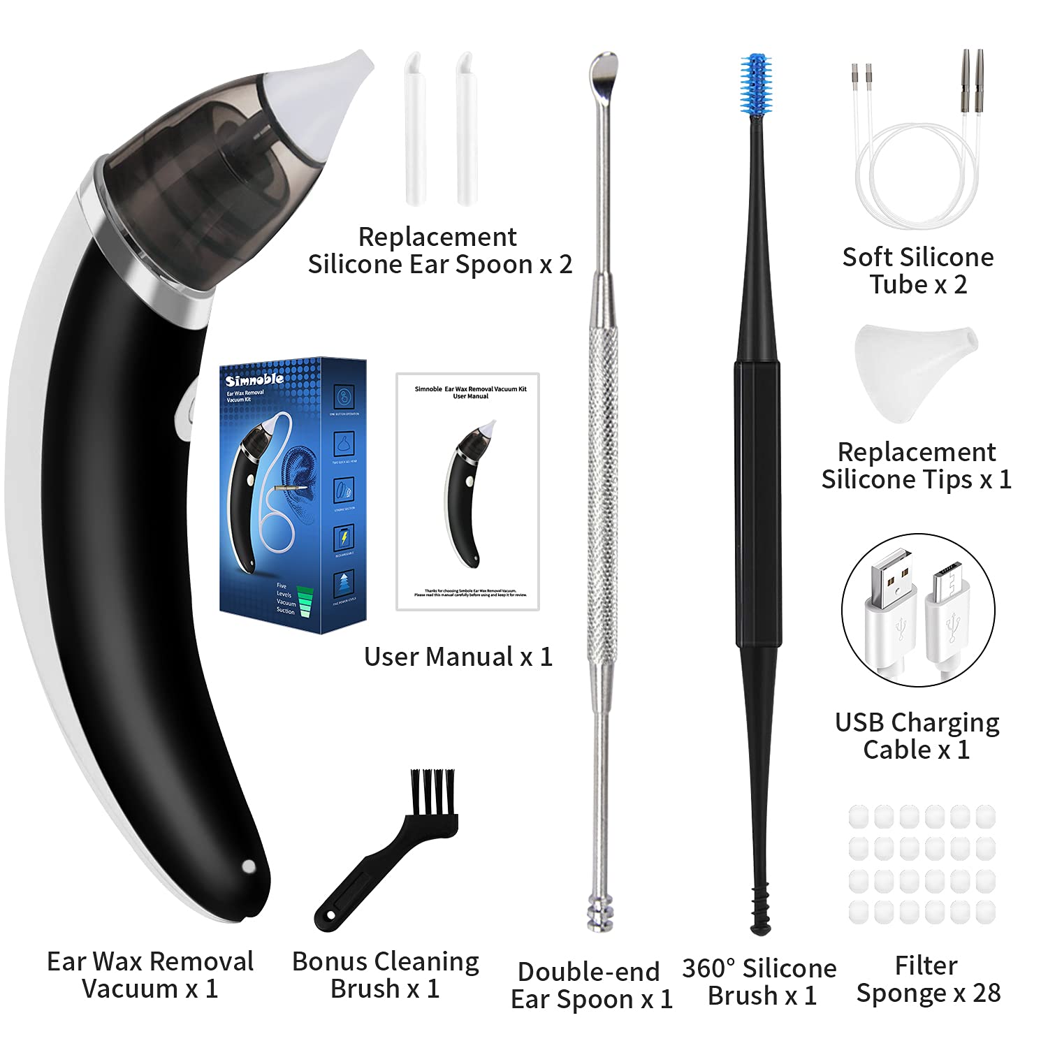 Electric Ear Wax Removal Kit - 5-Level Adjustable Suction USB Rechargeable Ear Vacuum Cleaner for Adults & Kids | Safe Earwax Removal Tool for Home Use, Travel & Daily Hygiene Care
