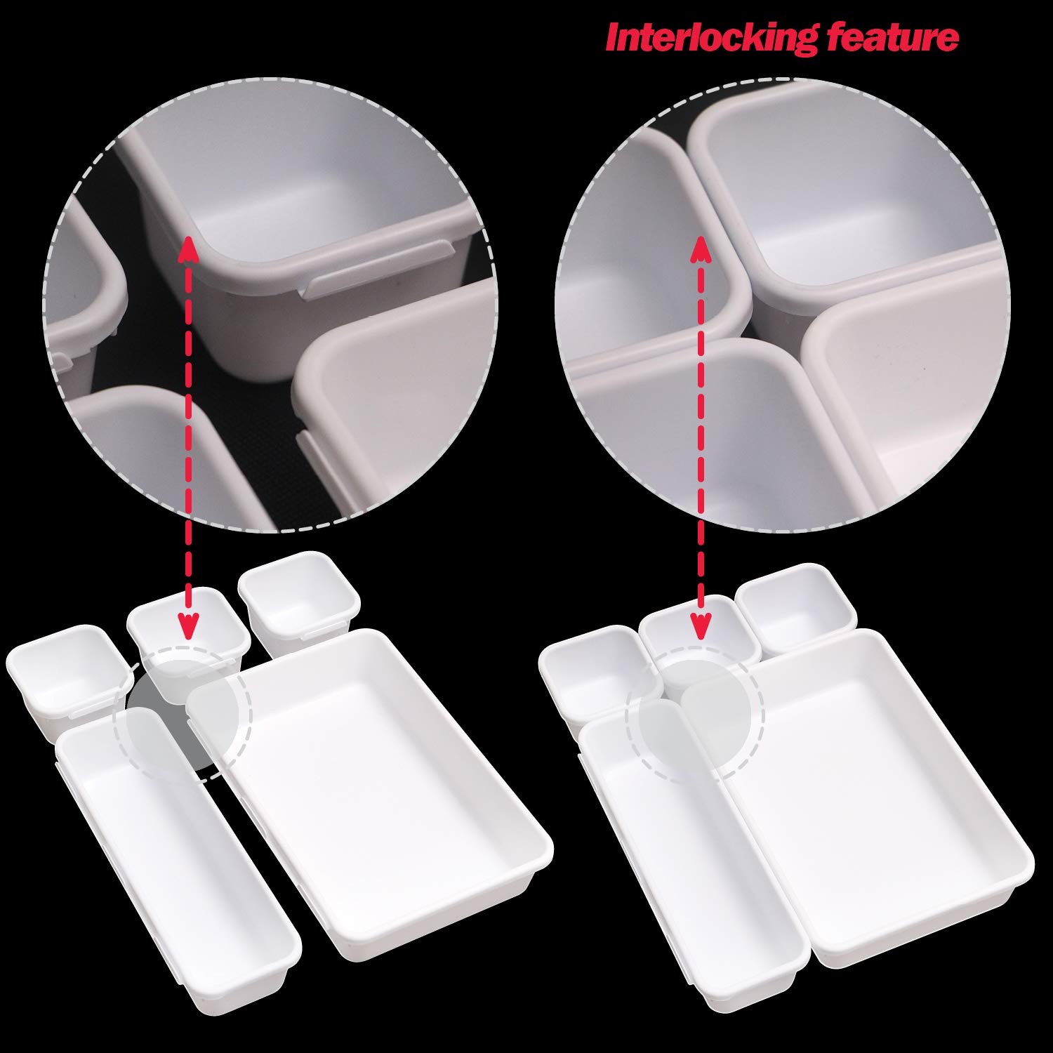 32-Piece Drawer Organizer Set - Plastic Tray Dividers for Kitchen, Office & Bathroom Storage