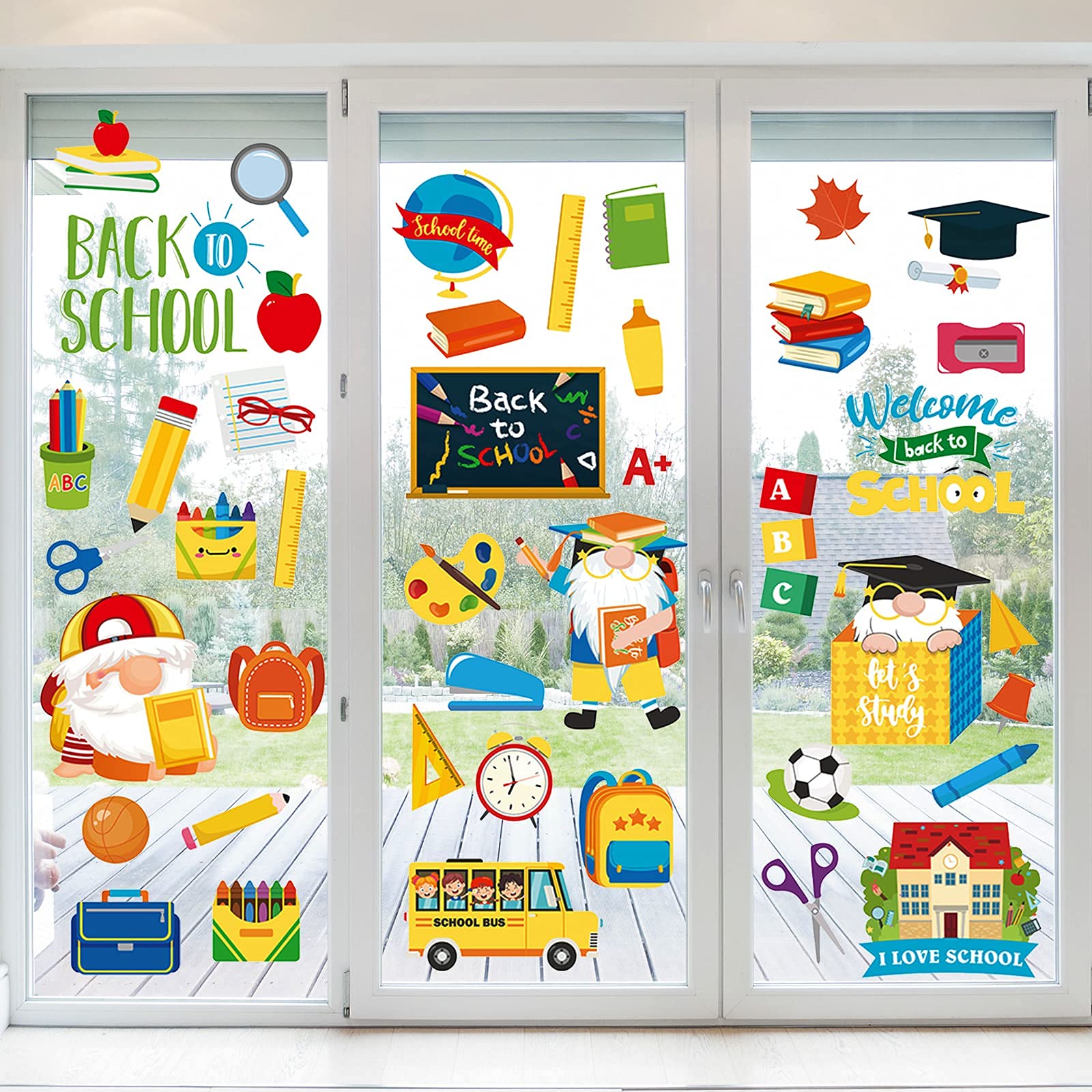 8 Sheets Reusable Static Window Clings - Back to School Decorations for Classroom, Wall, Glass & Car | Welcome & Seasonal Decals for Home, Office & Retail Stores