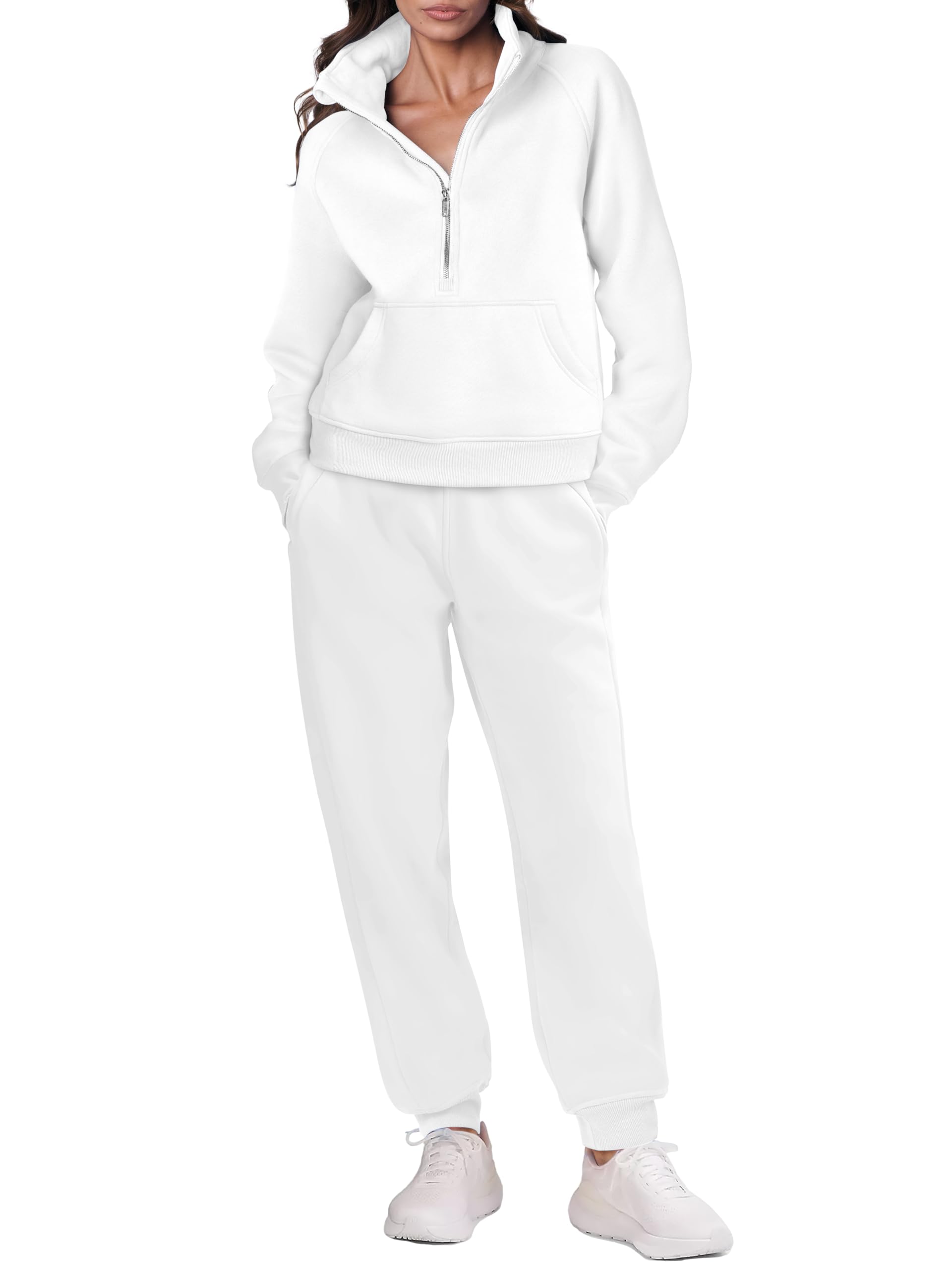 ANRABESS Women's 2 Piece Outfits Long Sleeve Half Zip Sweatshirt & Jogger Pants Lounge Set with Pockets | Fall 2023 Casual Wear for Home, Gym & Street Style