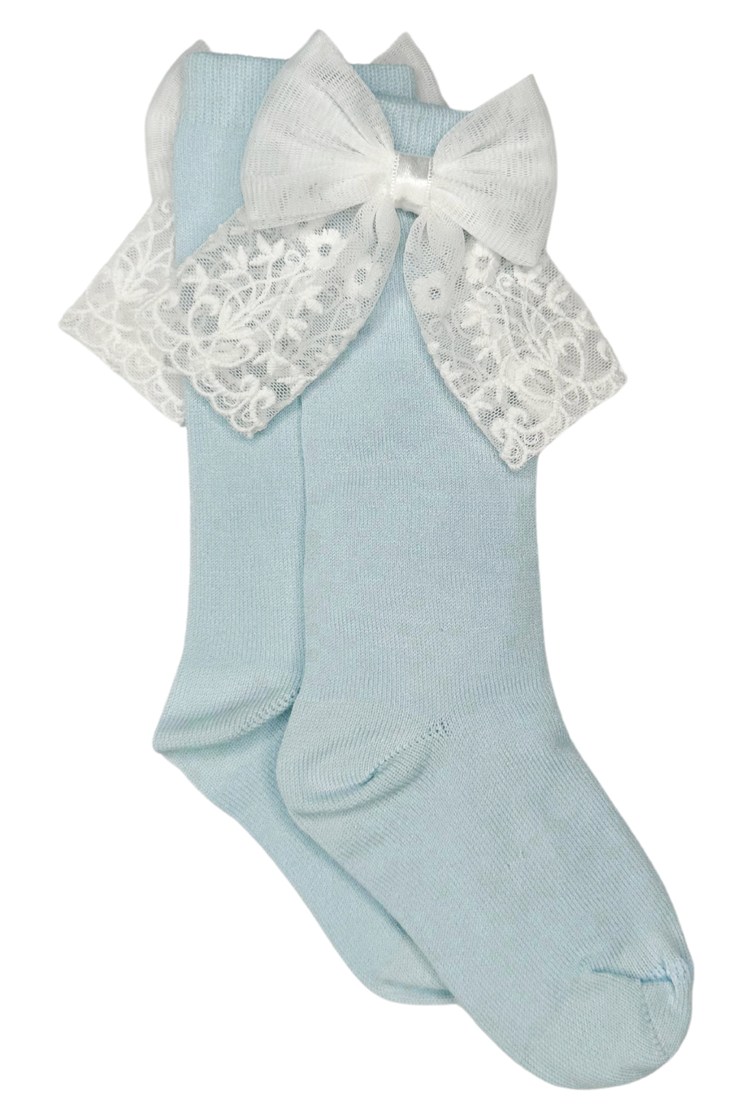 Baby Blue Lace Bow Knee High Socks for Girls - Elegant Fashion Socks for School, Parties & Special Occasions
